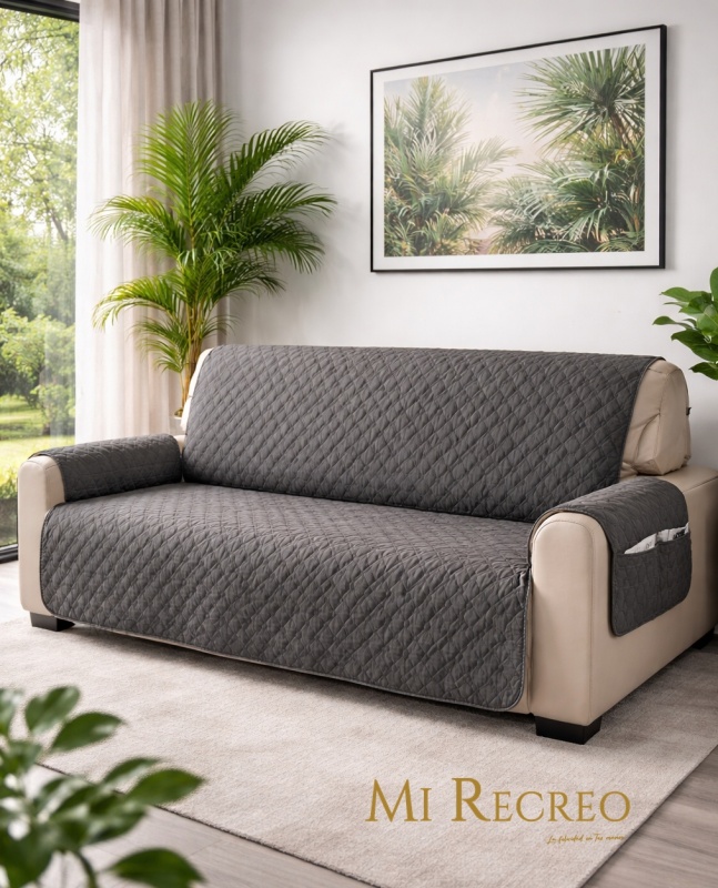 CUBRE SOFÁ IMPERMEABLE, FUNDA PROTECTOR PARA SILLÓN, 3 CUERPOS, COLOR GRIS