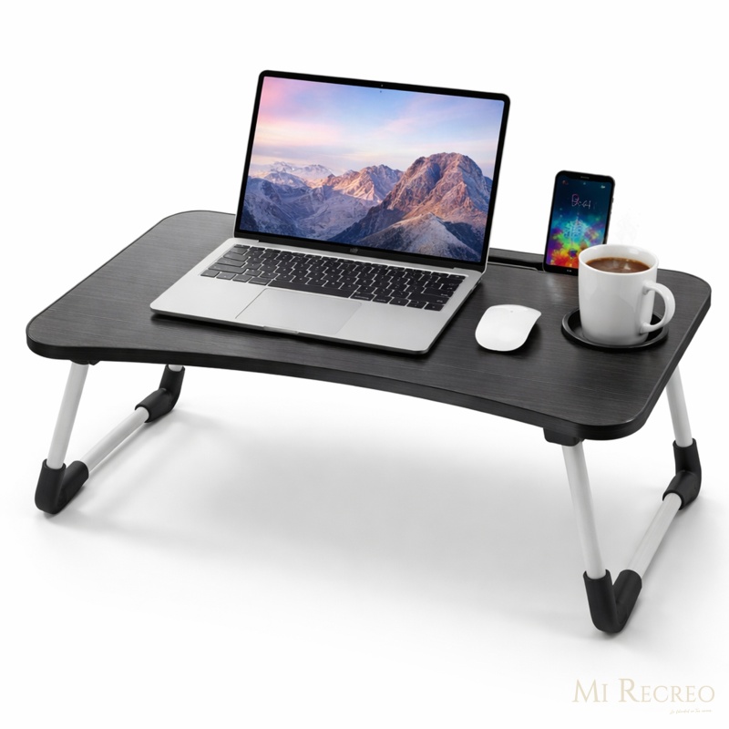 MESITA PLEGABLE NEGRA PARA DESAYUNO, TRABAJO CON NOTEBOOK Y COMER EN LA CAMA