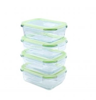 SET DE RECIPIENTES HERMETICOS VIDRIO CROIX 370ML CRT-018 4 piezas