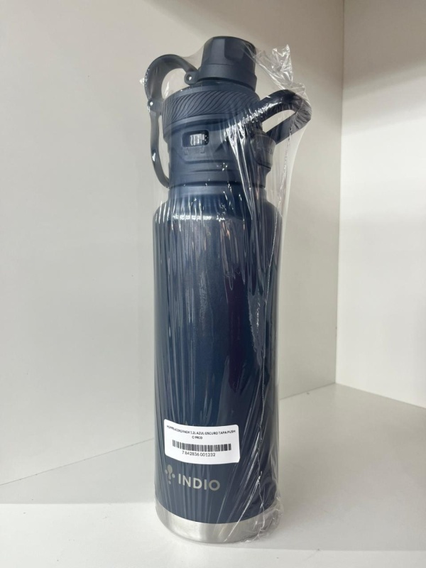 HOPPIE ACERO INOX INDIO DOBLE TAPA PUSH UP CON PICO 1.2L AZUL OSCURO