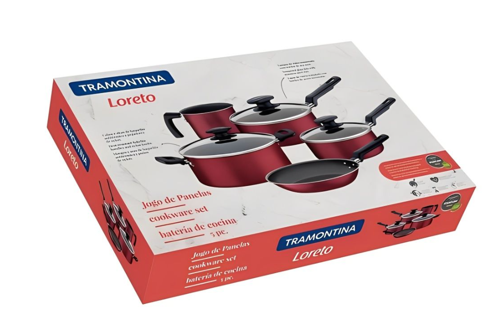 Juego de Ollas Tramontina Loreto 5 Piezas Bordó 20399/782