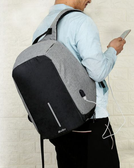 MOCHILA KOLKE ANTI ROBO KVM-245 GRIS CLARO
