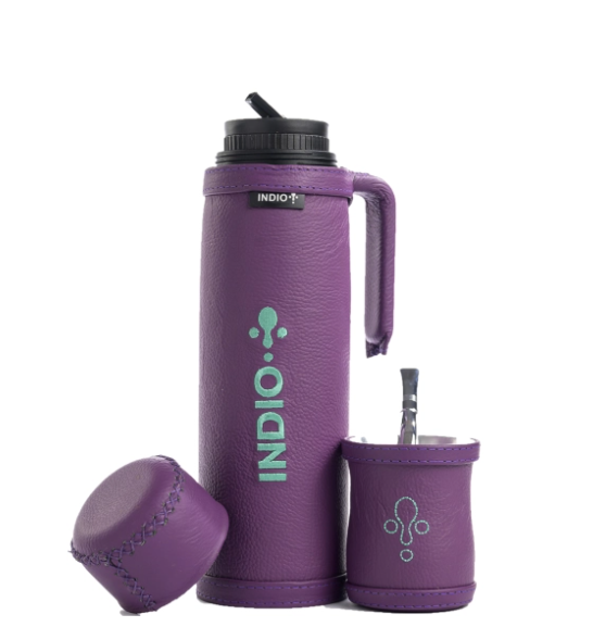 Set termo Mate Indio forrado en cuero 1L