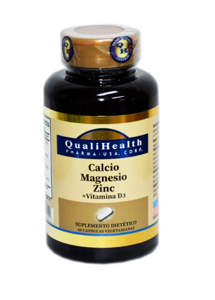Calcio Magnesio, Zinc, Vitamina D3 Qualihealth 60 cápsulas